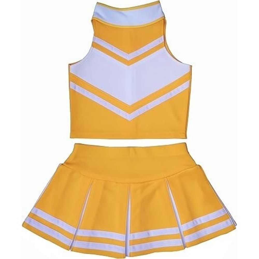 Girls Cheerleader Costume Uniform Yellow White Two Piece Set XXL 13-16 Years